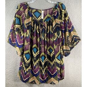 LA Blues Top Women's‎ Plus 18/20W  Sheer w/Attached Cami  Short Sleeve Purple